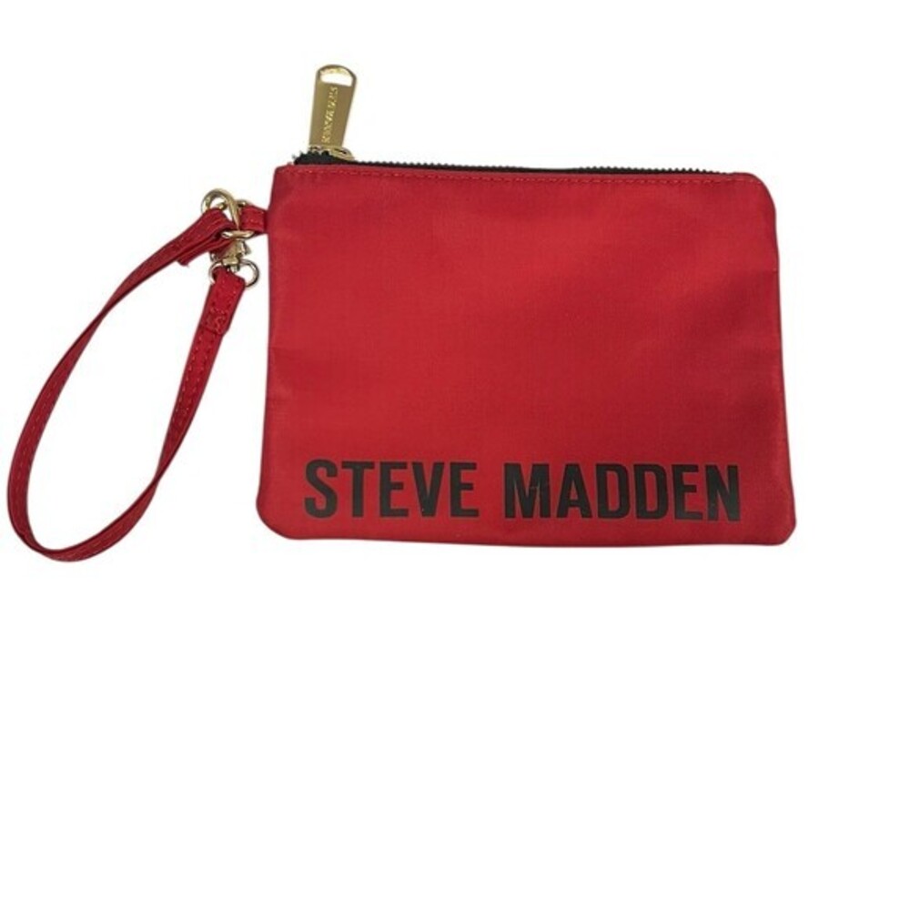 Steve Madden Wristlet Zip Pouch Clutch Wallet Red Gold Hardware 7x5